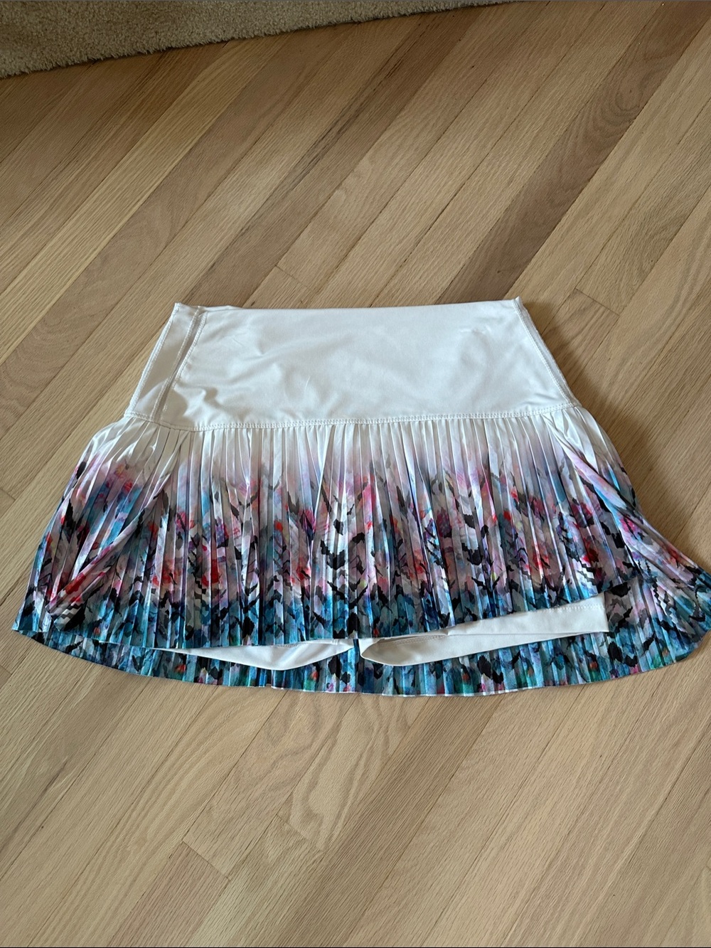Lucky in Love White tennis/pickleball/golf skirt with Multicolor Pleated Hem
